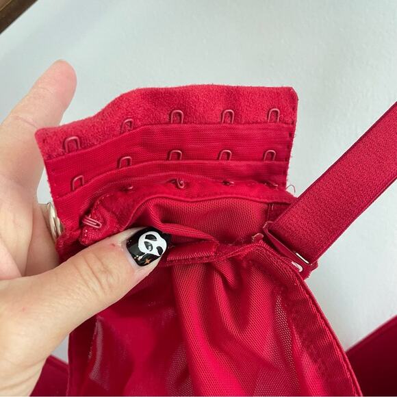 Cacique | Women’s Push-Up Plunge Red & Black Lace Bra Lace Satin Sexy Underwire - Picture 7 of 8